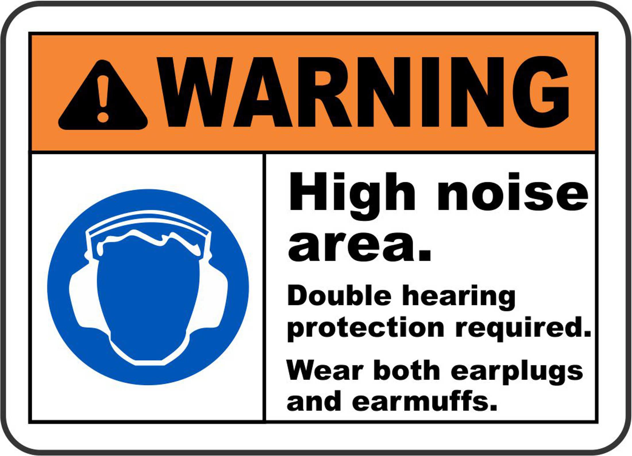 INDIGOS UG - Pegatinas - Seguridad - Advertencia - Double Hearing Protection Sign 177mmx127 - Decal for Office - Oficina - Empresa - Escuela