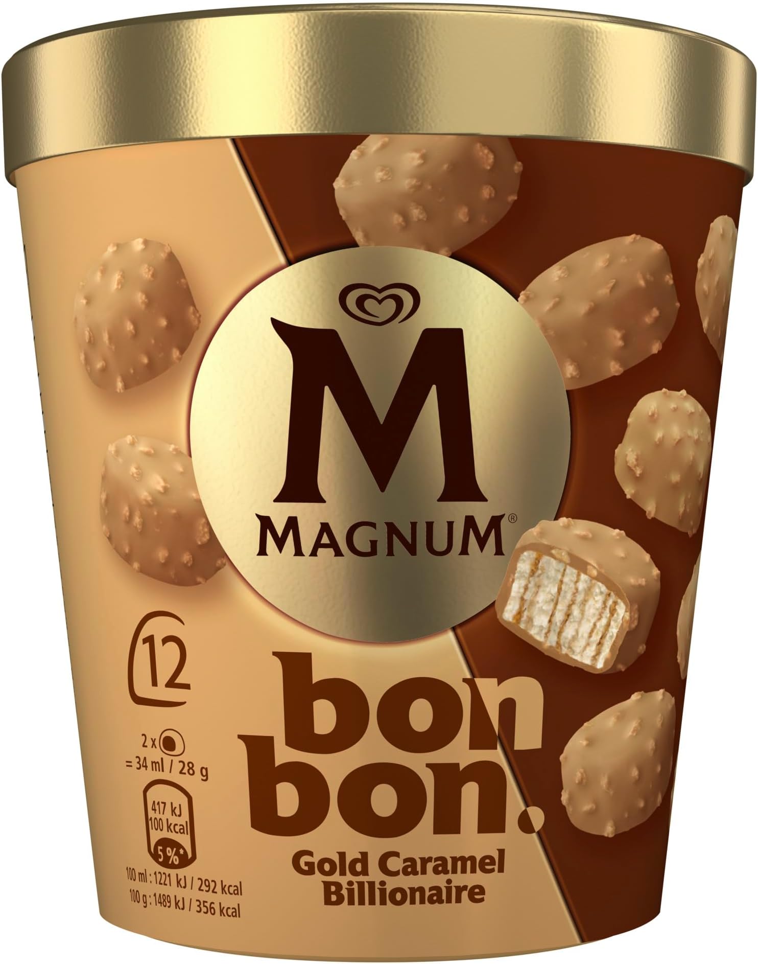Bonbon Gold Caramel Billionaire bite-size snack with chocolate made from Rainforest Alliance Certified cocoa Ice Cream Frozen Snack for anytime indulgence 12x 17 ml(204 ml)