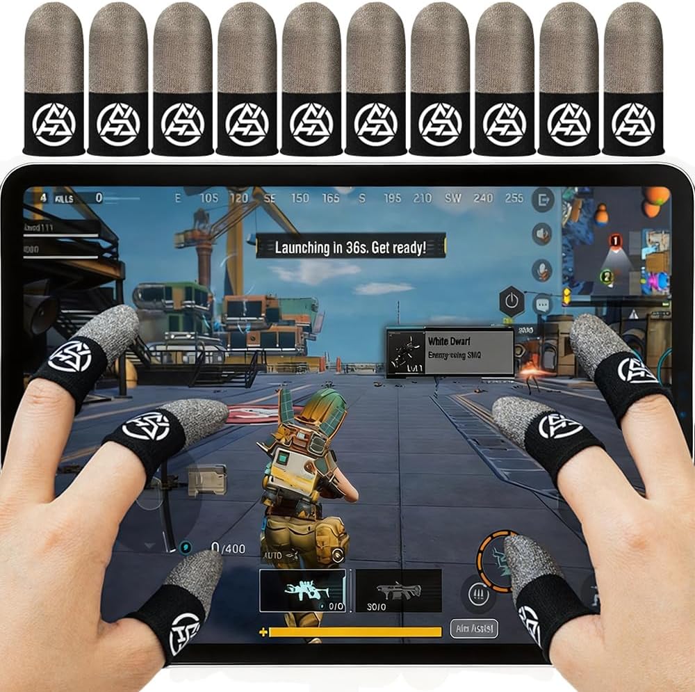 10-Pack Pro Gaming Finger Sleeves: 0.3mm Silver Fiber, Ultra-Thin, Anti-Sweat & Breathable Thumb Cover Gloves for PUBG/Fortnite/COD - Fits All Mobile Phone/iPad Tablet Touchscreen Devices
