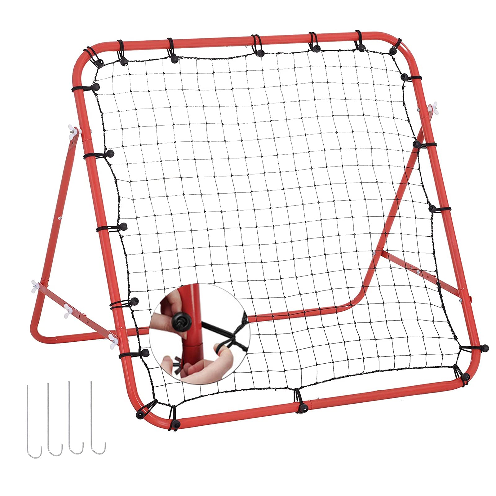 Rete da Allenamento per Calcio, Rete da Rimbalzo per Allenamento 100 cm * 100 cm Calcio Kickback Target Goal Play Adolescenti Adulti Softball Aiuto per Allenamento Rosso