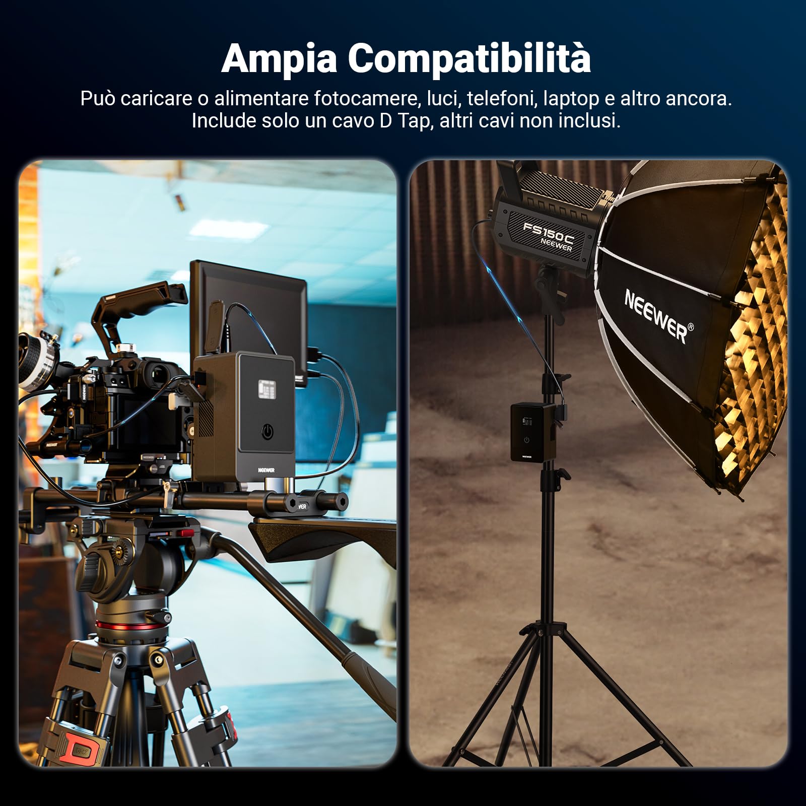 NEEWER Mini Batteria V Mount 6800mAh 99Wh 14,5V, Batteria Mini V Lock con 65W PD Tipo C/D Tap/BP/USB A/Doppia Porta DC/Display OLED per Videocamera Compatibile con SmallRig BMPCC 4k 6k, PS099E