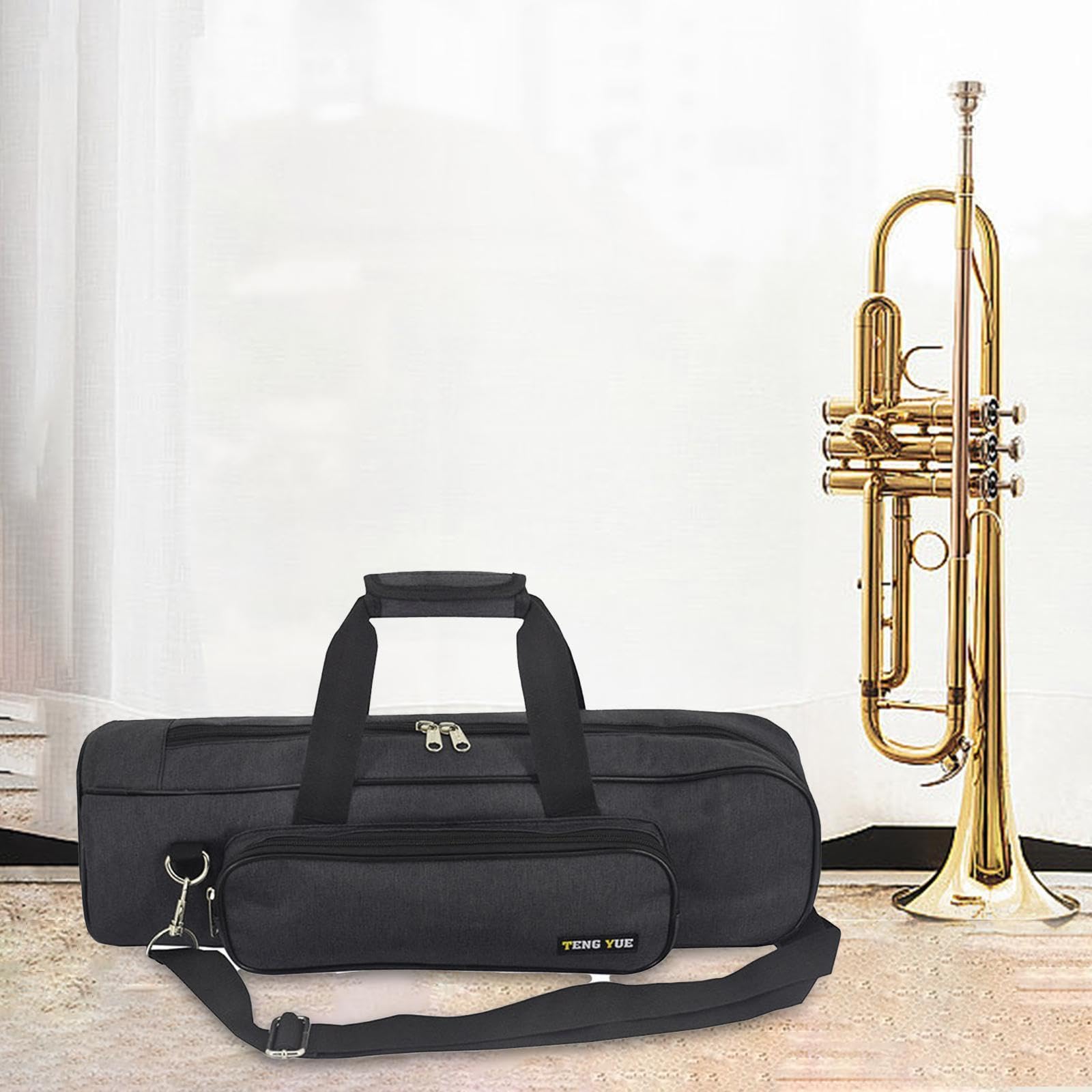 Bolsa Resistente Trompeta Pvc Lino Cremallera | asa reforzada, correa ajustable, dos compartimentos, forro grueso, protección arañazos