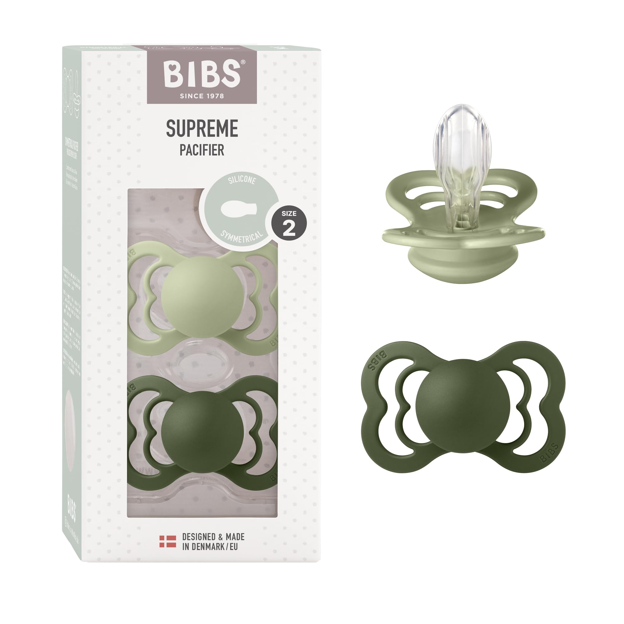 BIBS Supreme Dummies 2-Pack, BPA Free Dummy Pacifier, Silicone Symmetrical Nipple Soother, Size 1 (0-6 Months), Cloud/Steel Blue — view 15