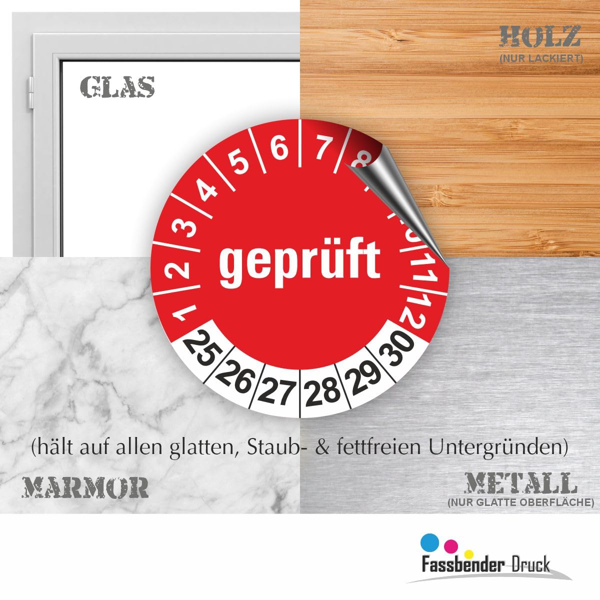 Hochwertige Prüfetiketten GEPRÜFT Ø 30mm - Selbstklebende PVC-Folie - Wartungsetiketten für Prüfung - Prüfplakette für Prüfungsnachweis (250 Stück)
