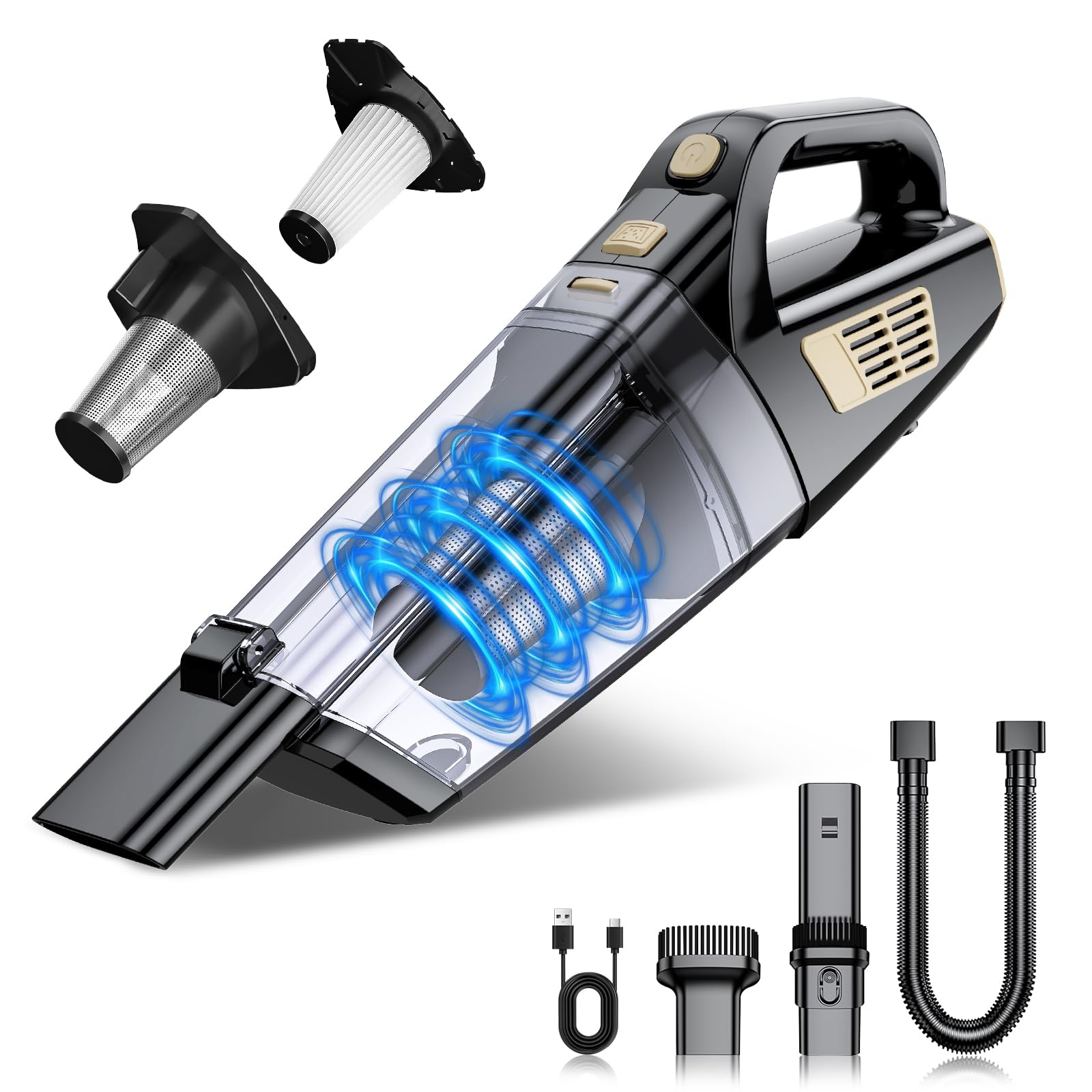 Aspiradora de Mano Sin Cable Potente 12000pa, Aspirador de Coche Batería Recargable USB Aspiradora Pelos Mascotas Mini Aspirador Portatil para Hogar y Coche