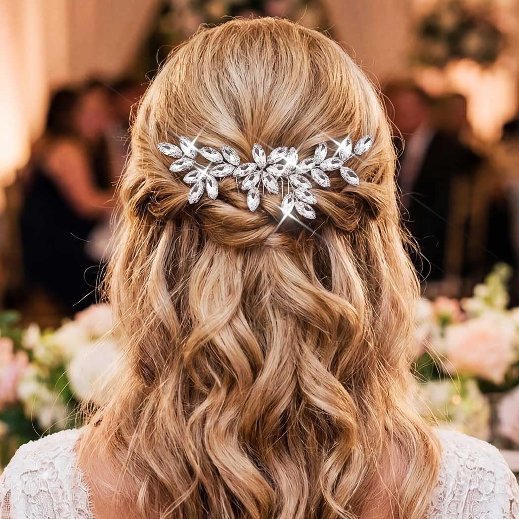 Unicra Bride Crystal Wedding Hair Comb Silver Bridal Side Comb Rhinestone Hair Accessorie for Women and Girls (A-Silver)