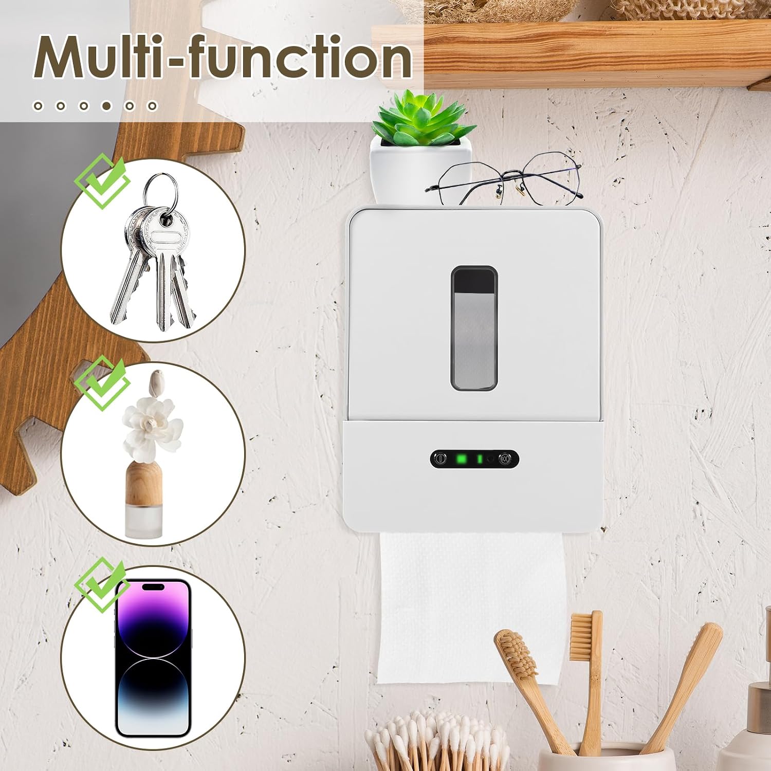 Smart Automatic Paper Towel Dispenser, Smart Touchless Toilet Paper Dispenser, ABS Auto Tissue Dispensers for Kitchen Bathroom Wall Under Counter Mount, 3 Speed Adjustable Induction Tissue Box