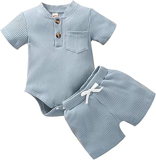Babieshouse Baby,Clothing,Baby Boys 0-24m,Outfits & Clothing Sets Newborn Baby Boys Girls Summer Outfits Short Sleeve Romper 2Pcs Shorts Set Ribbed Clothes Set
