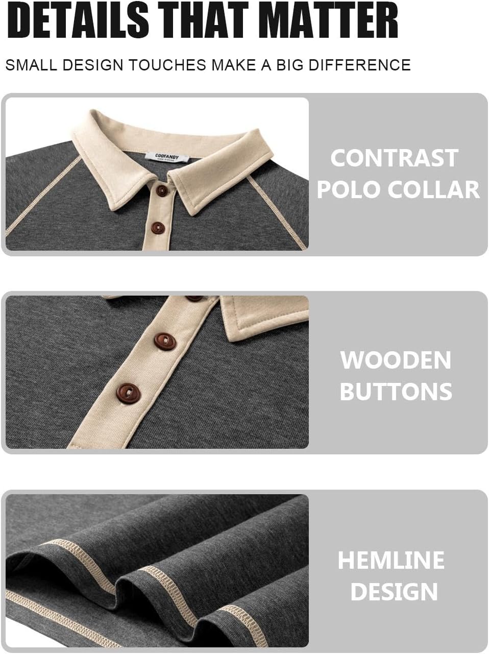 COOFANDY Mens Long Sleeve Polo Shirts Casual Button Collared Shirts Raglan Golf T Shirt - Image 5