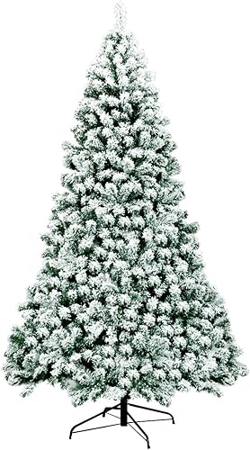 Miniatura 1 de GOFLAME Árbol de Navidad flocado de nieve preiluminado de 7.5 pies, pino clásico con bisagras con soporte plegable, hojas de PVC, luces LED blancas