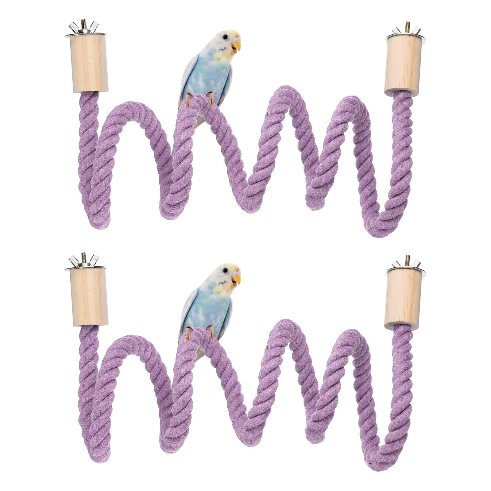 sourcing map 2 Pcs Bird Rope Perch Swing, Stand Rope Perch Standing Pole Accessory Climbing Swing Paw Grinding 120cm / 47 Inch, (Purple) Intended for Parrot/Parakeet/Budgies/Cockatiels/Lovebird