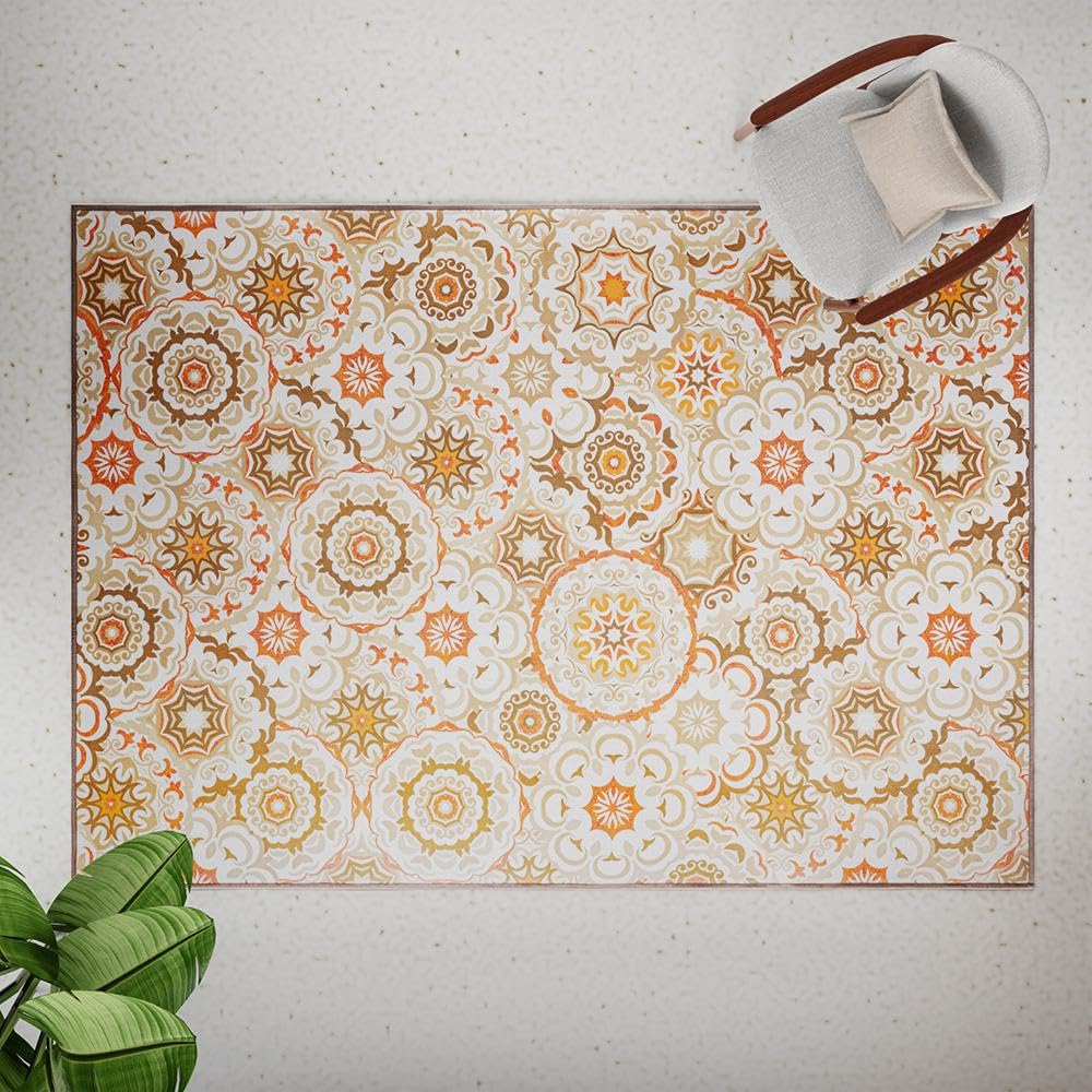 Wakefit 3D Printed Carpet | Vintage Carpet Rug Runner and Carpets for Bedroom/Living Area/Home | Soft & Stylish Print on Felt | 3 x 5 feet | Polyester | Anti Skid Backing | Tracy-Beige-image-9