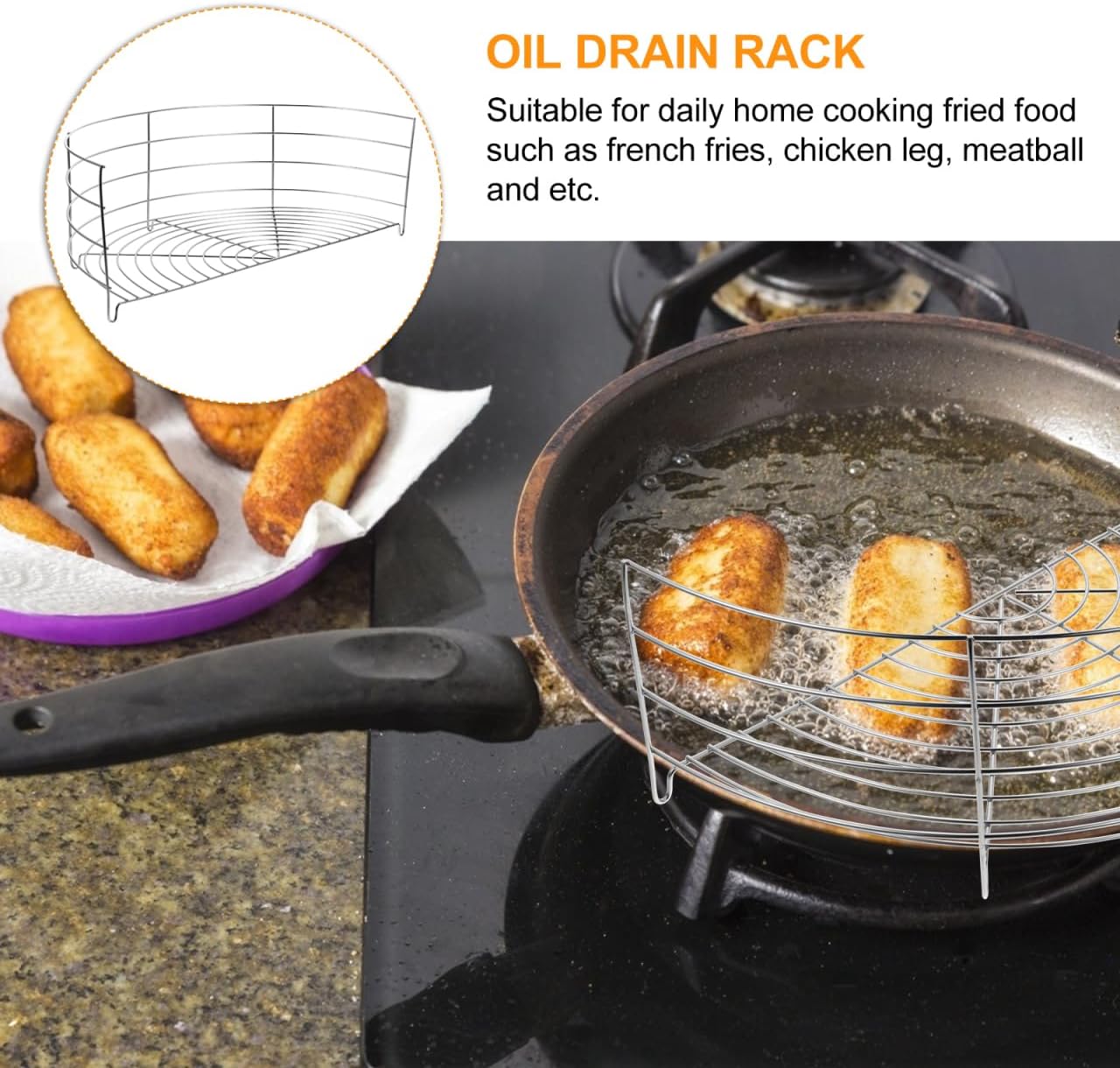 PRETYZOOM 40cm Oil Draining Rack, Stainless Steel Oil Drip Filter for Wok, Tempura, Universal Fried Food Cooling Stand Rack