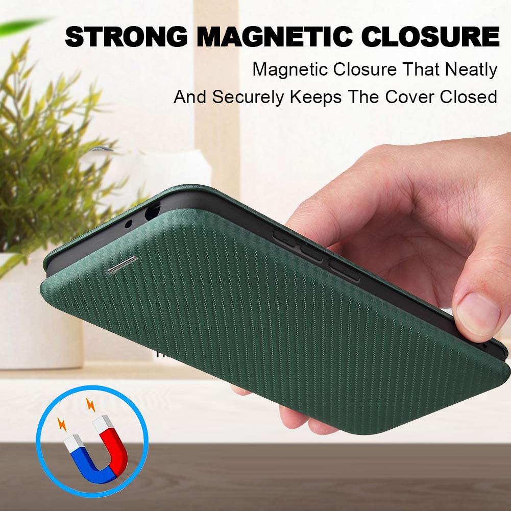 SHIEID Custodia per Realme GT 5G Portafoglio Flip Fibra di Carbonio Cover con Supporto Stand ed Carta Fessura ed Cover di Pelle Cover per Realme GT 5G-Blu-Verde