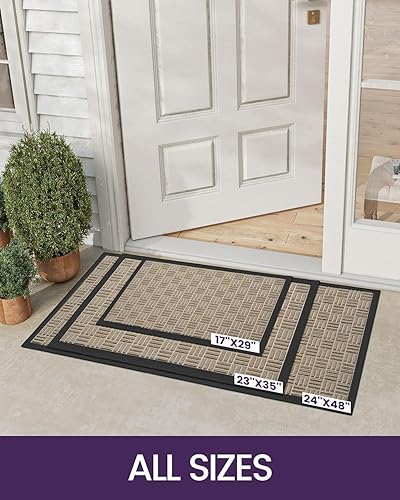 Miniatura 2 de DEXI Tapete grande para puerta delantera, interior y exterior, de goma resistente, impermeable, de perfil bajo, 2 x 4 pies, color beige