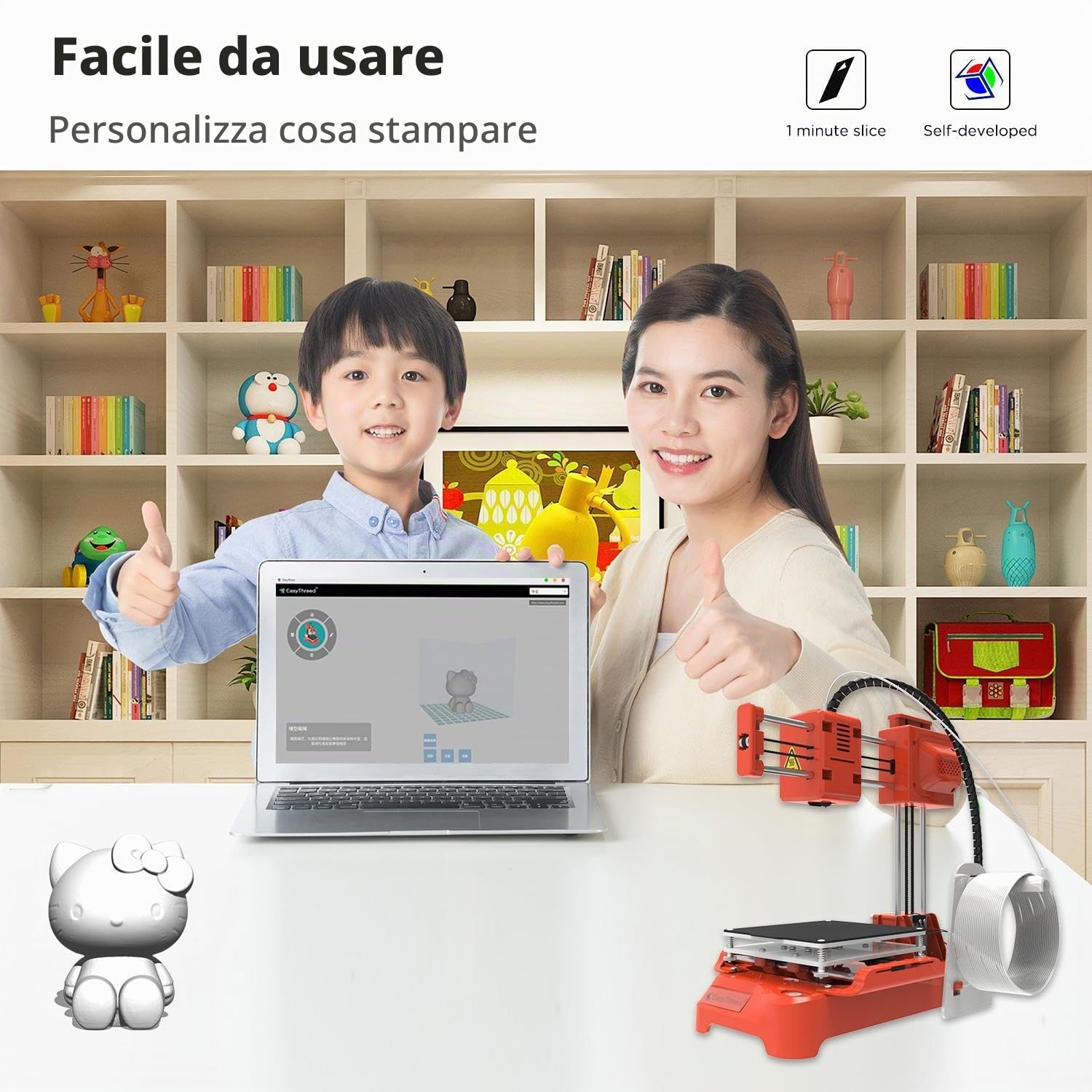 Mini stampante 3D per bambini K7 Desktop Mini stampante 3D con formato di stampa più grande, 100 x 100 x 100 mm, regalo per bambini, studenti, educazione regalo