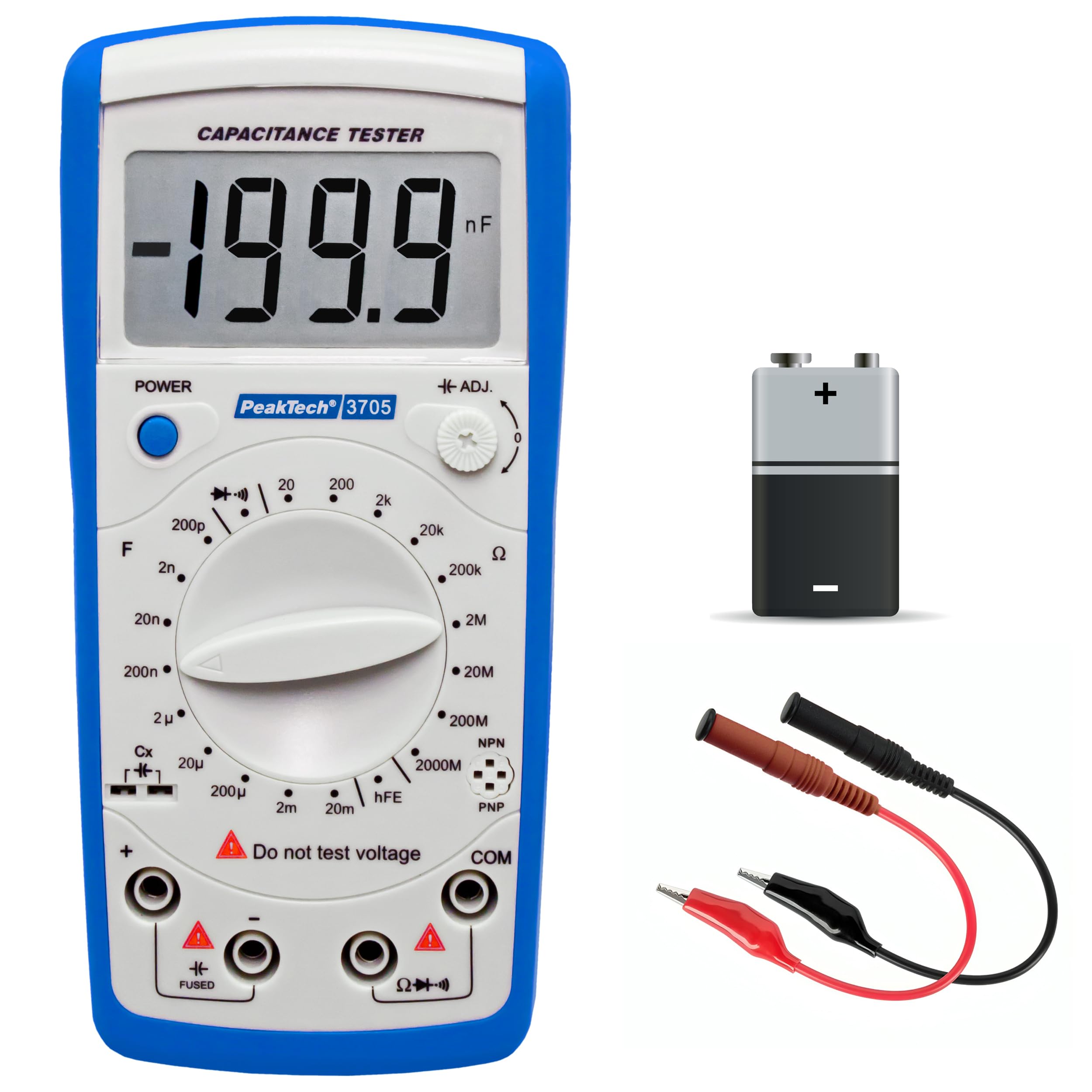 PeakTech P 3705 Digital Medidor de Capacitancia 20MF Resistencia 2000 Mohm Probador Continuidad Diodos Transistor Hfe