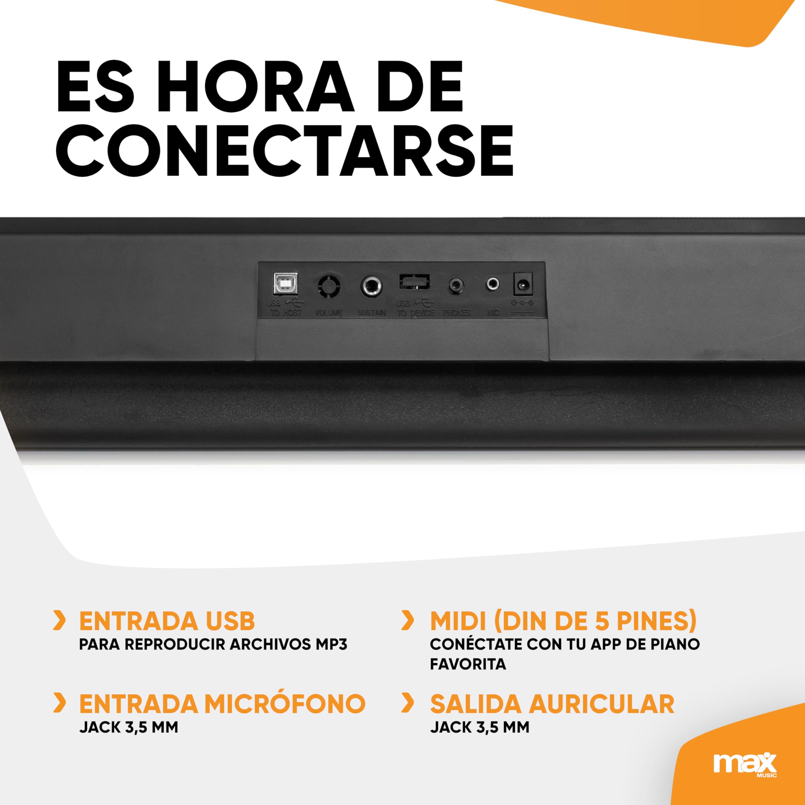 MAX Rhapsody61P - Teclado Piano eléctrico de 61 teclas sensibles, función de aprendizaje, altavoces, pantalla, 50 canciones de demo, para principiantes y profesionales, 300 sonidos, 8 percusiones