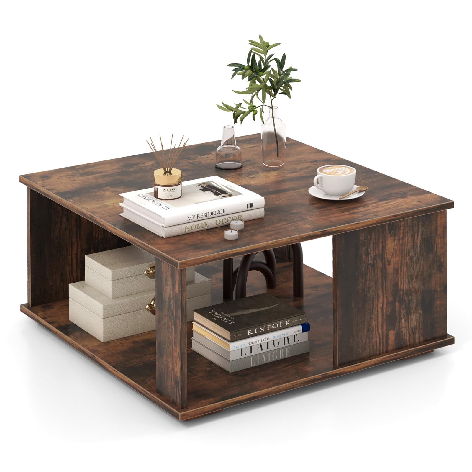 IFANNY Square Coffee Table, Rustic Brown Cocktail Table with