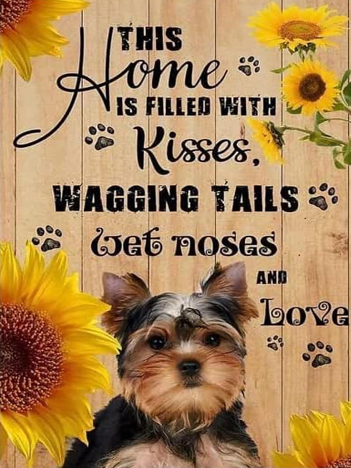 YEEIFFD New Year Gift Yorkie Sunflower This Home is Filled with Kisses 5D Diamond Art Diamond Painting Kits for Adults DIY Paint by Number for Wall Decoration for Christmas Valentine's Day 12x16 inch