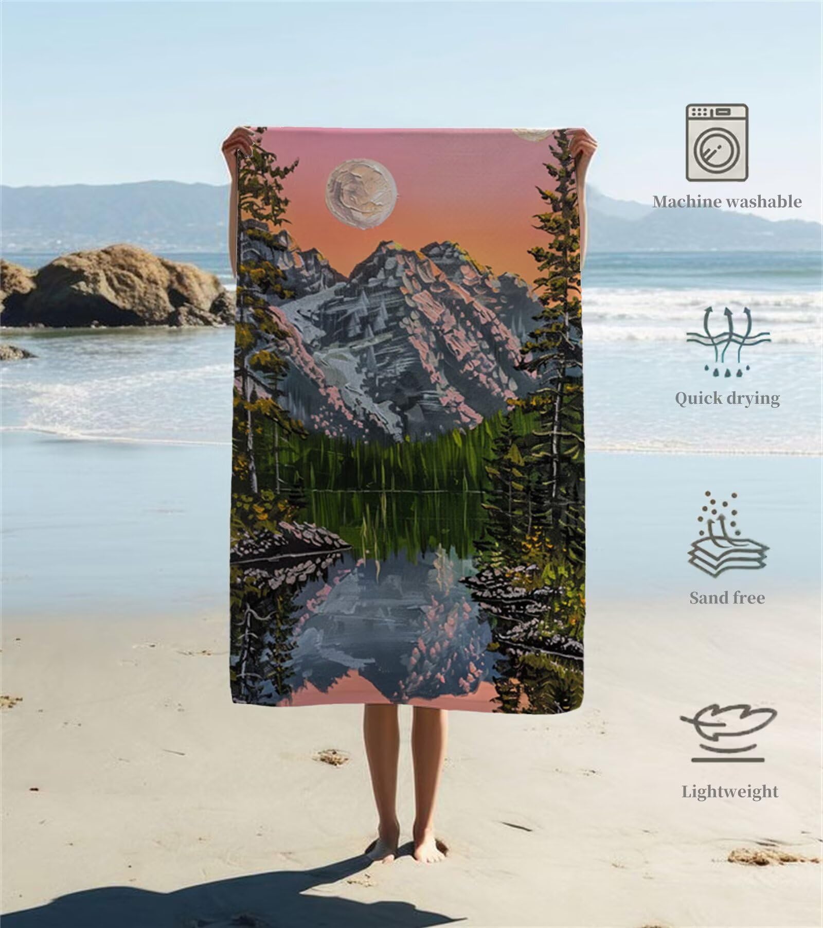 Strandtuch Malerischer Berg Mikrofaser Handtuch Groß 220 x 100 cm, Saunahandtuch Schnell Trocknendes, Sandfreie Stranddecke, Saugfähiges Badetuch, Platzsparende Reisehandtuch, Sauna Zubehör Y1-461