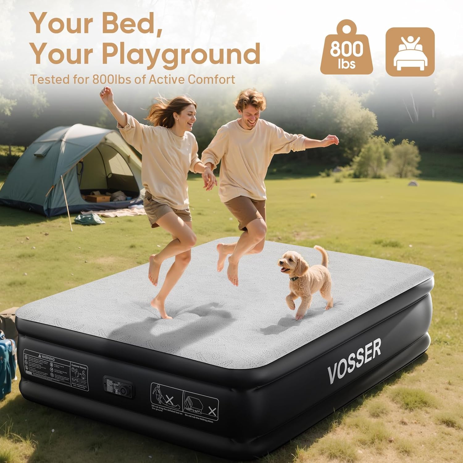 Air Mattress with Built-in Pump,Queen 18'' Foam Topper Blow Up Mattress,Luxury Inflatable Mattress 2 Mins Self-Inflation/Deflation - Breathable and Flatness-Free for Camping, Home & Guests
