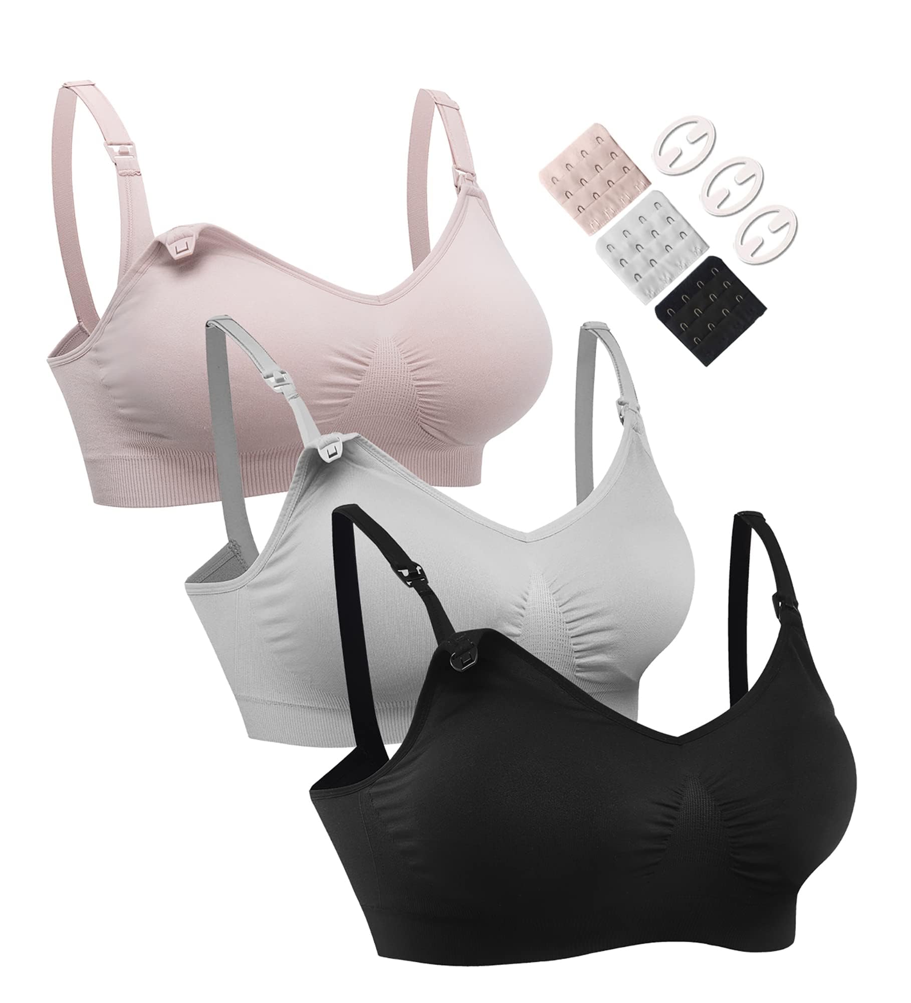 HOFISH 3PACK Full Bust Seamless Nursing Maternity Bras Bralette S-XXL with Extra Bra Extenders & Clips