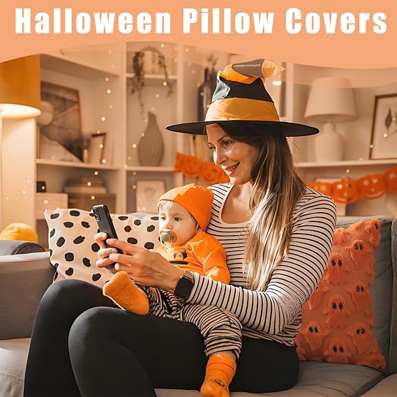 Halloween Cushion Covers, Halloween Decor Ghost Cushion Pillow Covers 45 X 45 Cm Ghost Design, Throw Pillow Cases Soft Plush, for Indoor Home Bedroom Couch Sofa Decor Pillow Cushion Case