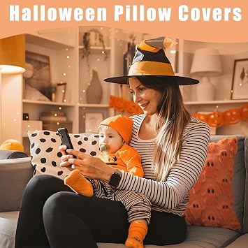 Halloween Cushion Covers, Halloween Decor Ghost Cushion Pillow Covers 45 X 45 Cm Ghost Design, Throw Pillow Cases Soft Plush, for Indoor Home Bedroom Couch Sofa Decor Pillow Cushion Case