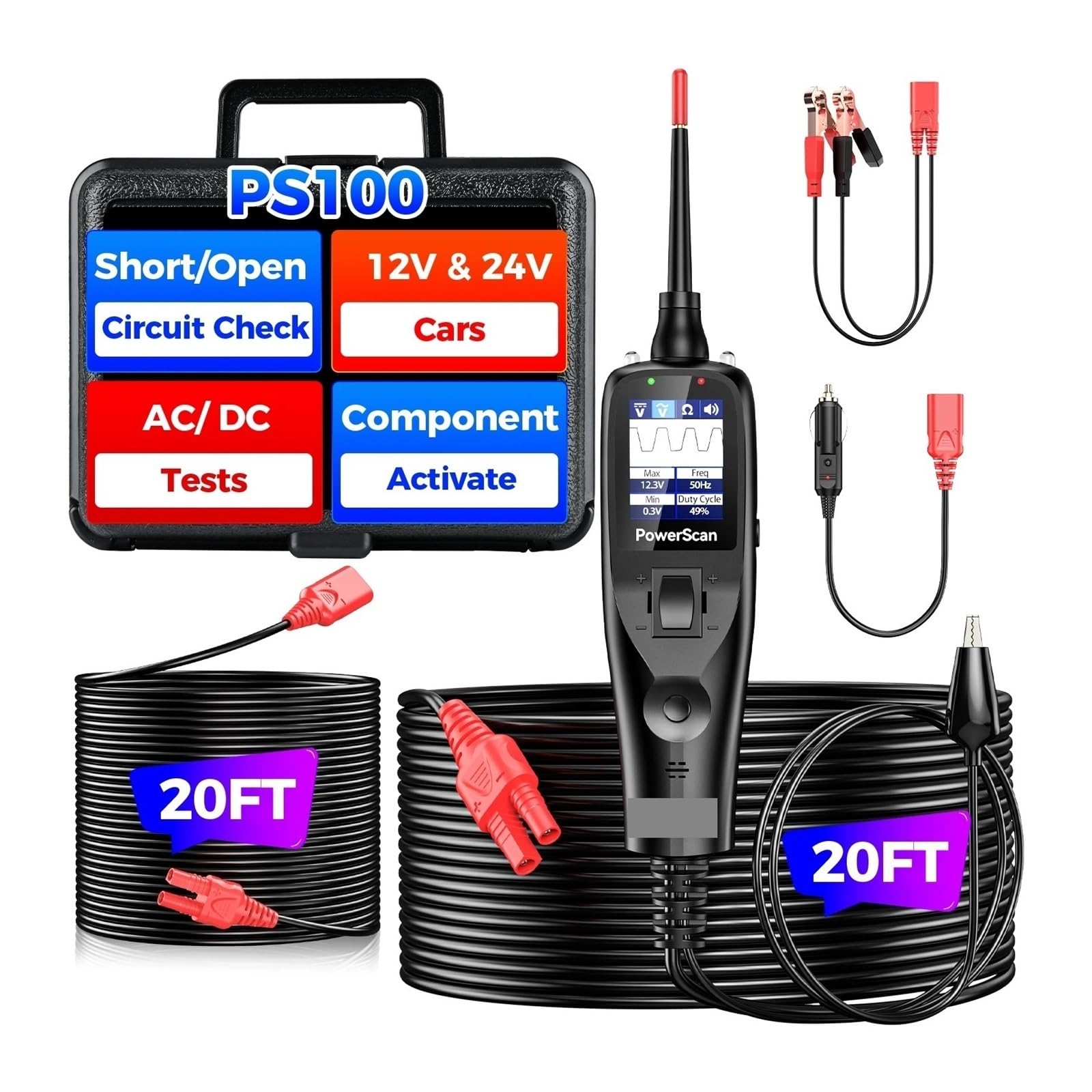 Pince ampèremétrique automobile PS100 pour résoudre les pannes de batterie et courts-circuits