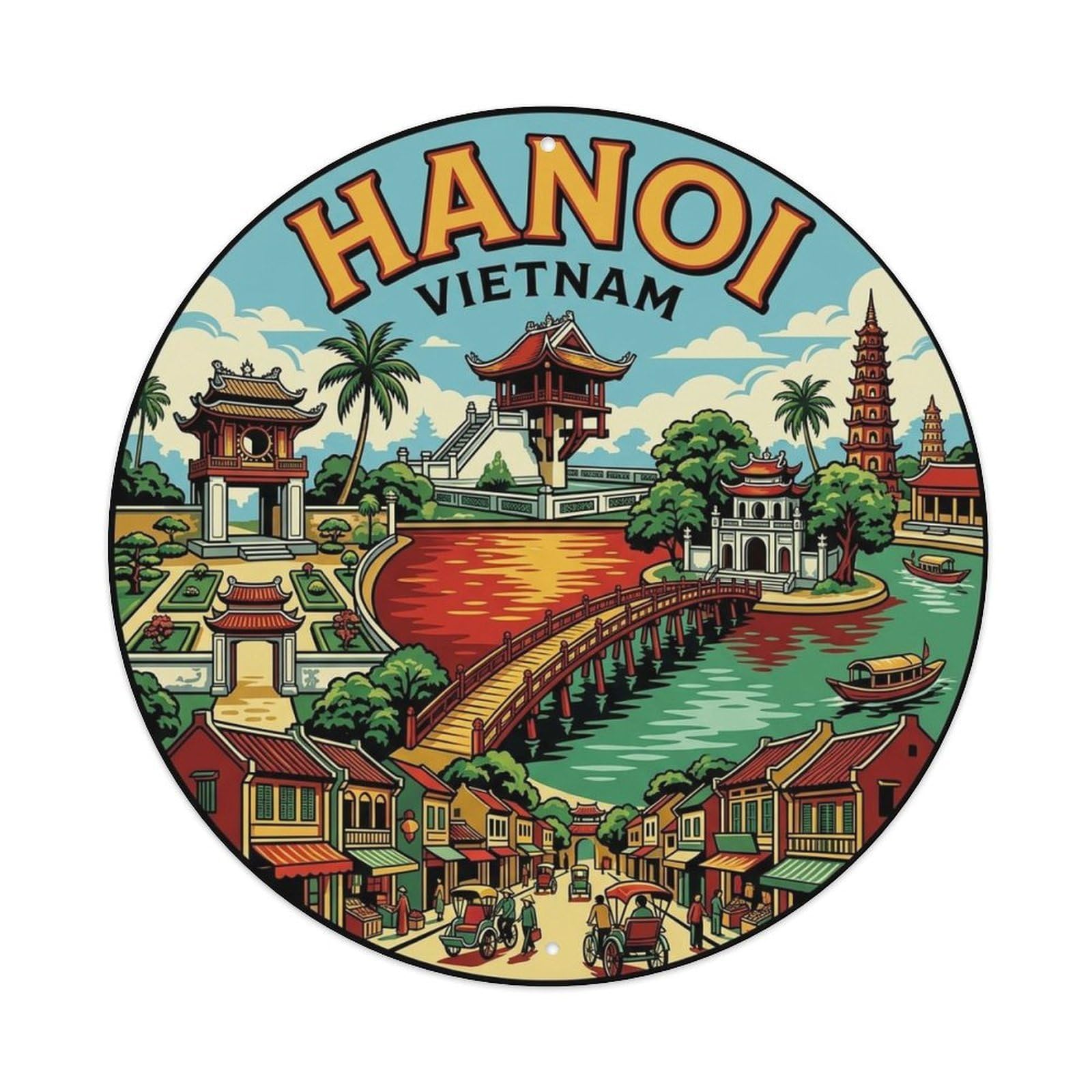 Hanoi Vietnam Vintage City Travel Landmark Metal Tin Sign