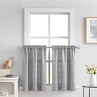 Vista 17 de Melodieux Cortinas semitraslúcidas blancas de 24 pulgadas de largo para cocina, cafetería, dormitorio, ventanas pequeñas, con bolsillo para barra
