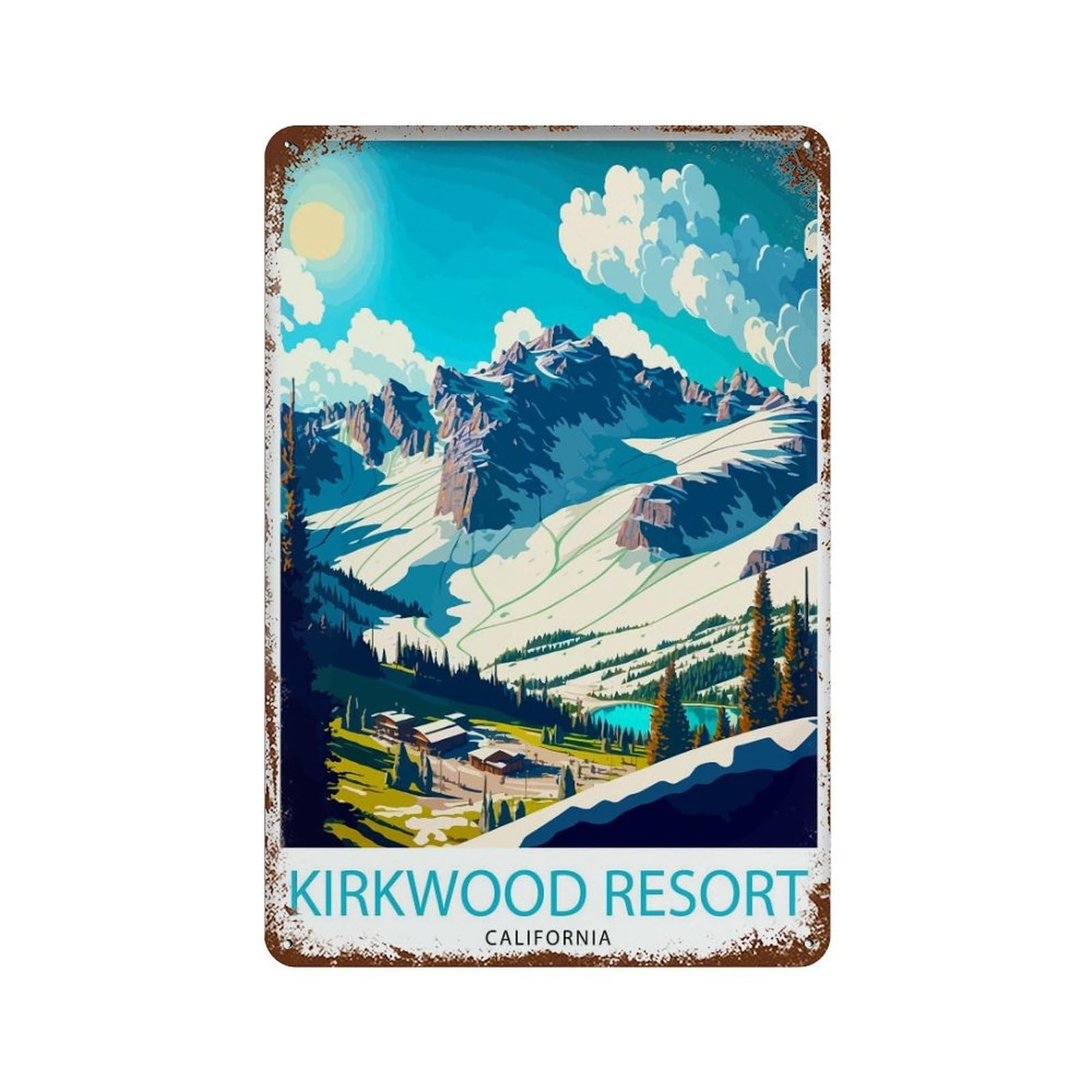 xiaoxiaoshen Kirkwood Ski Resort Travel California Skiing Mountain Lodge Gift Winter Home Wall Decor Art Metal Tin Poster Modern Home Decor Art Home Bar Shop Decorations Vintage Sign 30x20cm