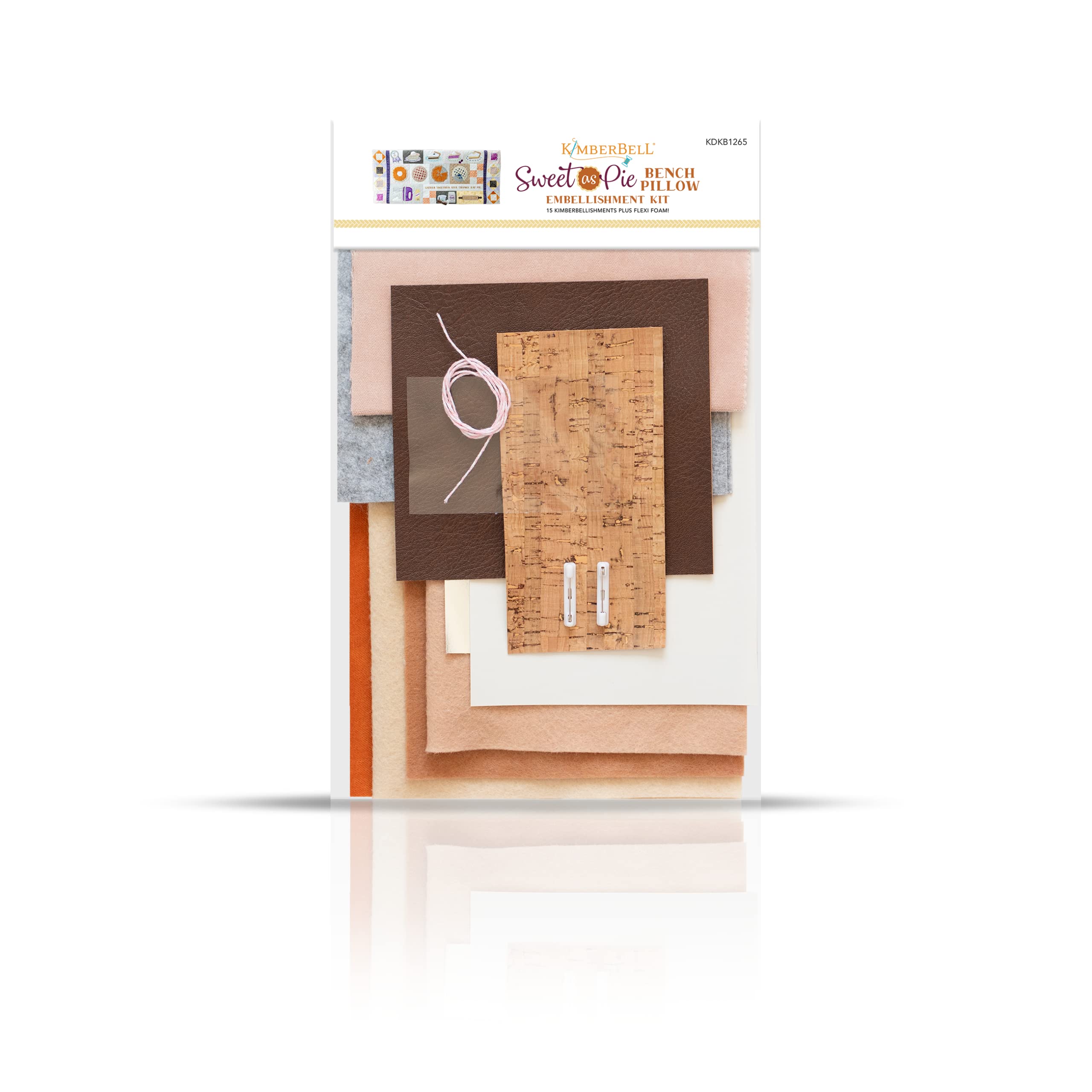 KimberbellEmbellishment Sweet As Pie Bench Pillow Kit: (15Pcs) Includes: Cork, String Leather, Felt, Flexi Foam, Vinyl, Pins, Pair with Bench Pillow Machine Embroidery Design KD5118