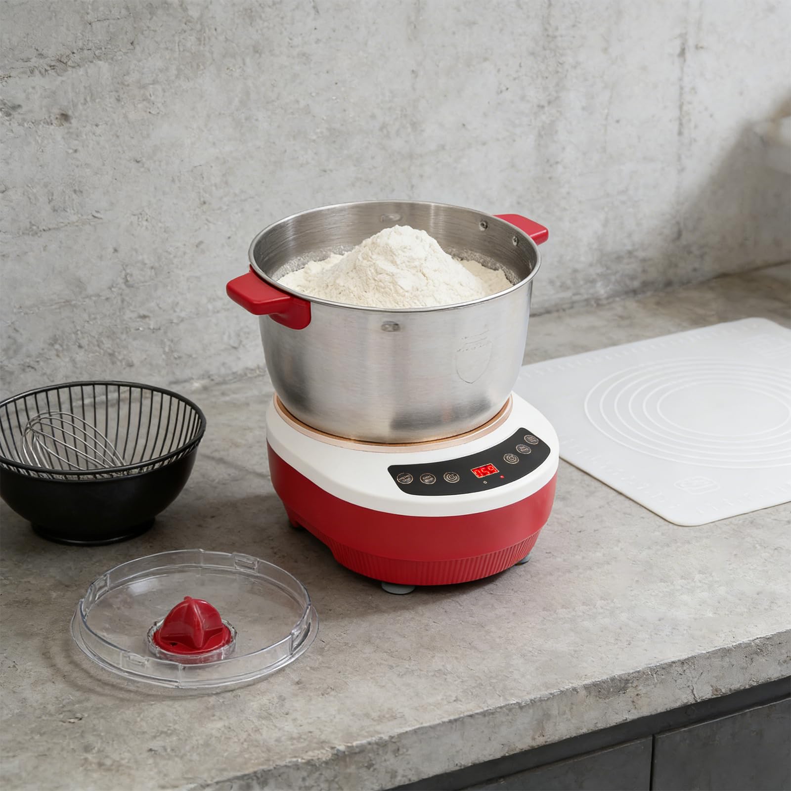 Teigknetmaschine 7L Edelstahl für Brot Nudeln, Küchen-Teigmixer | 304 Edelstahl, 250W Motor für gleichmäßiges Kneten, Sichtdeckel ermöglicht einfache Prozesskontrolle