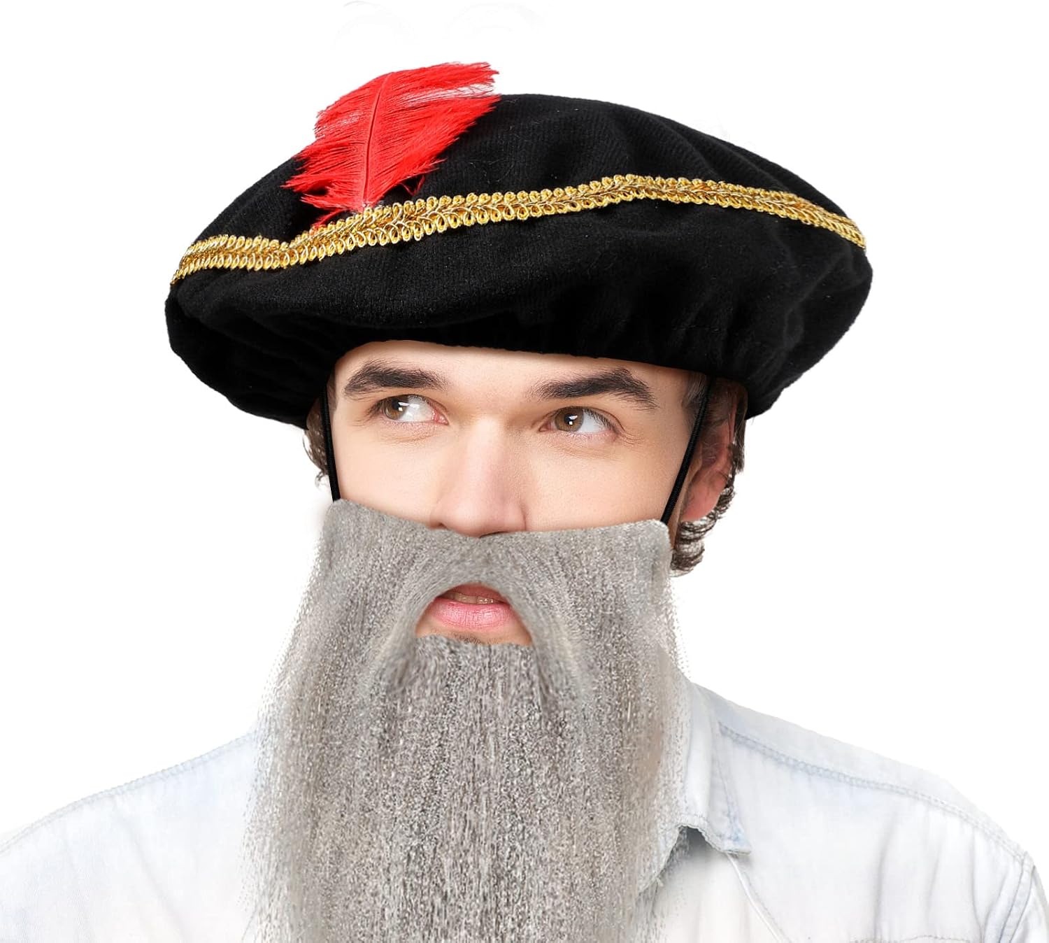 Zhanmai 2 Pcs Renaissance Hat Medieval Hat and 2 Pcs Fake Beards, False Beards for Halloween Renaissance Costume Accessories Party Cosplay Supplies