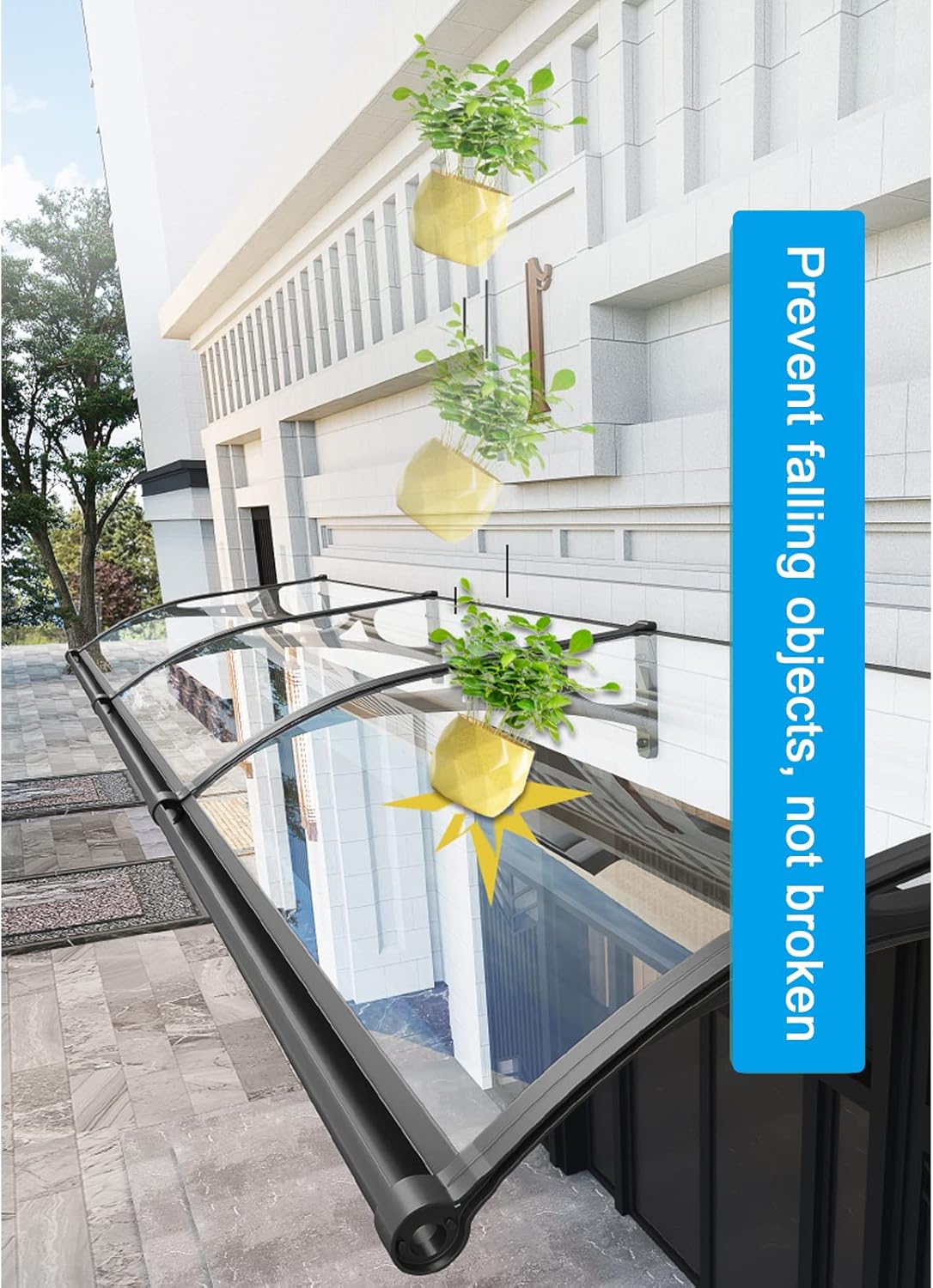 Door Awning,Curved Front Door Canopy Outdoor Window Rain Shelter Cover,Roofing Canopies Awning Canopy Uv Snow Protection,Transparent Polycarbonate Board/Black Brackets (Transparent 60x230cm/24"x91")