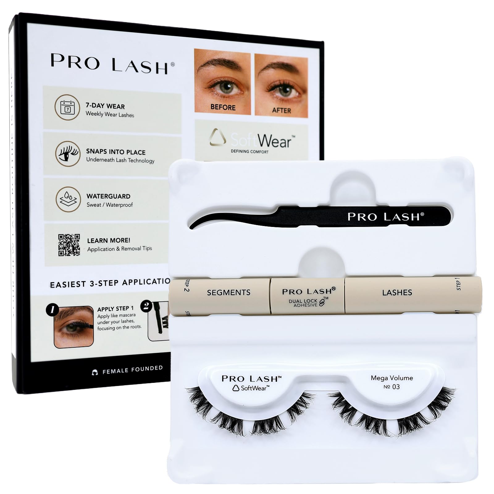 Photo 1 of Pro Lash SoftWear Mini Lash Clusters Kit - Seamless, Lightweight Lashes - 7-Day Cluster Eyelash Extensions - False Eyelashes Plus Adhesive and Tweezers - Mega Volume No. 03 Black
