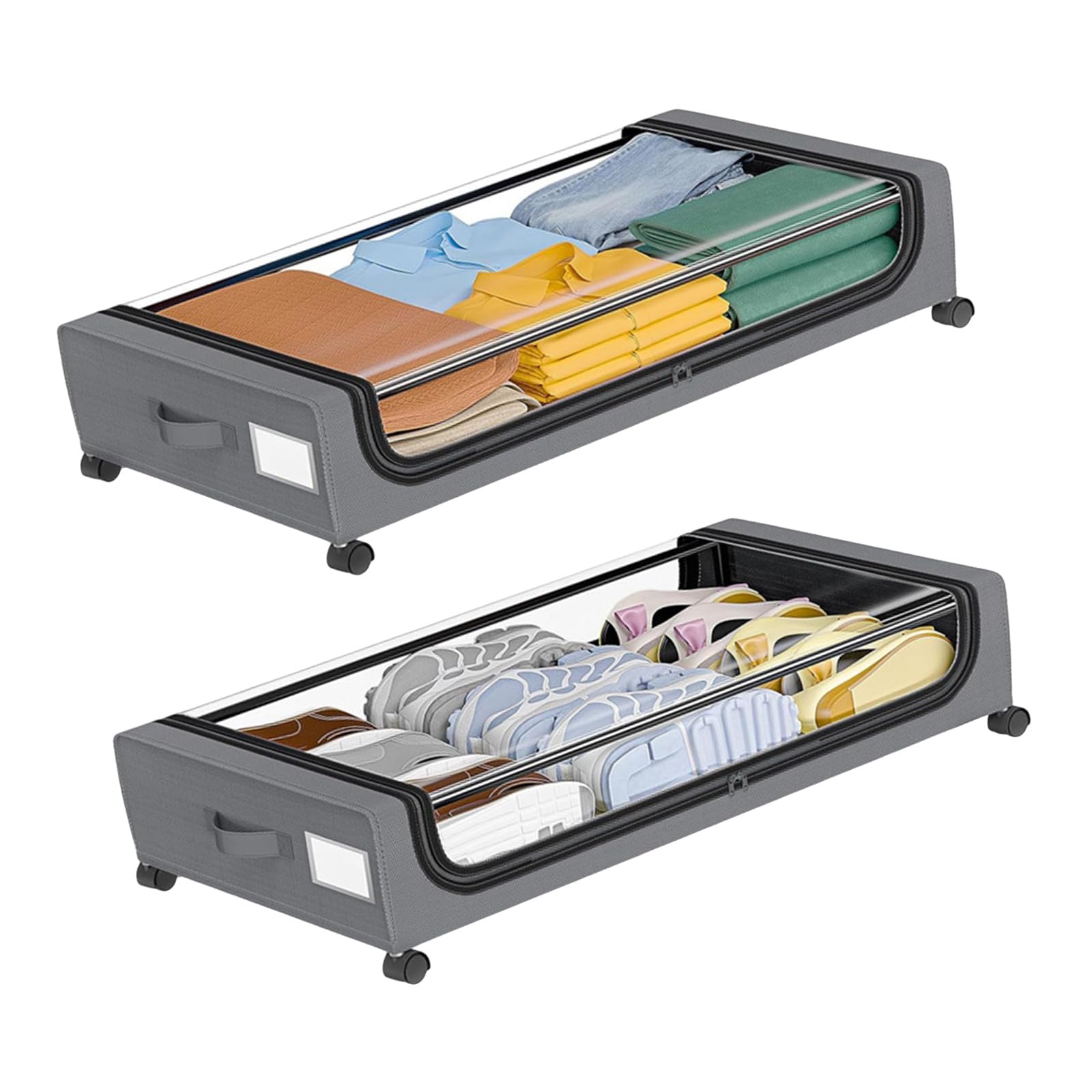 PANGBOER Bedroom Closet Storage Organizer, 2 Pack Underbed Rolling Bins with Clear Window and for Clothes and Shoes Storage Bedroom Closet Dorm Apartment Pull Out