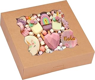 TOMNK 30pcs Brown Pie Boxes with Window 10x10x2.5 in Large Bakery Boxes Paper Cookie Boxes for Pies, Cookies and Muffins