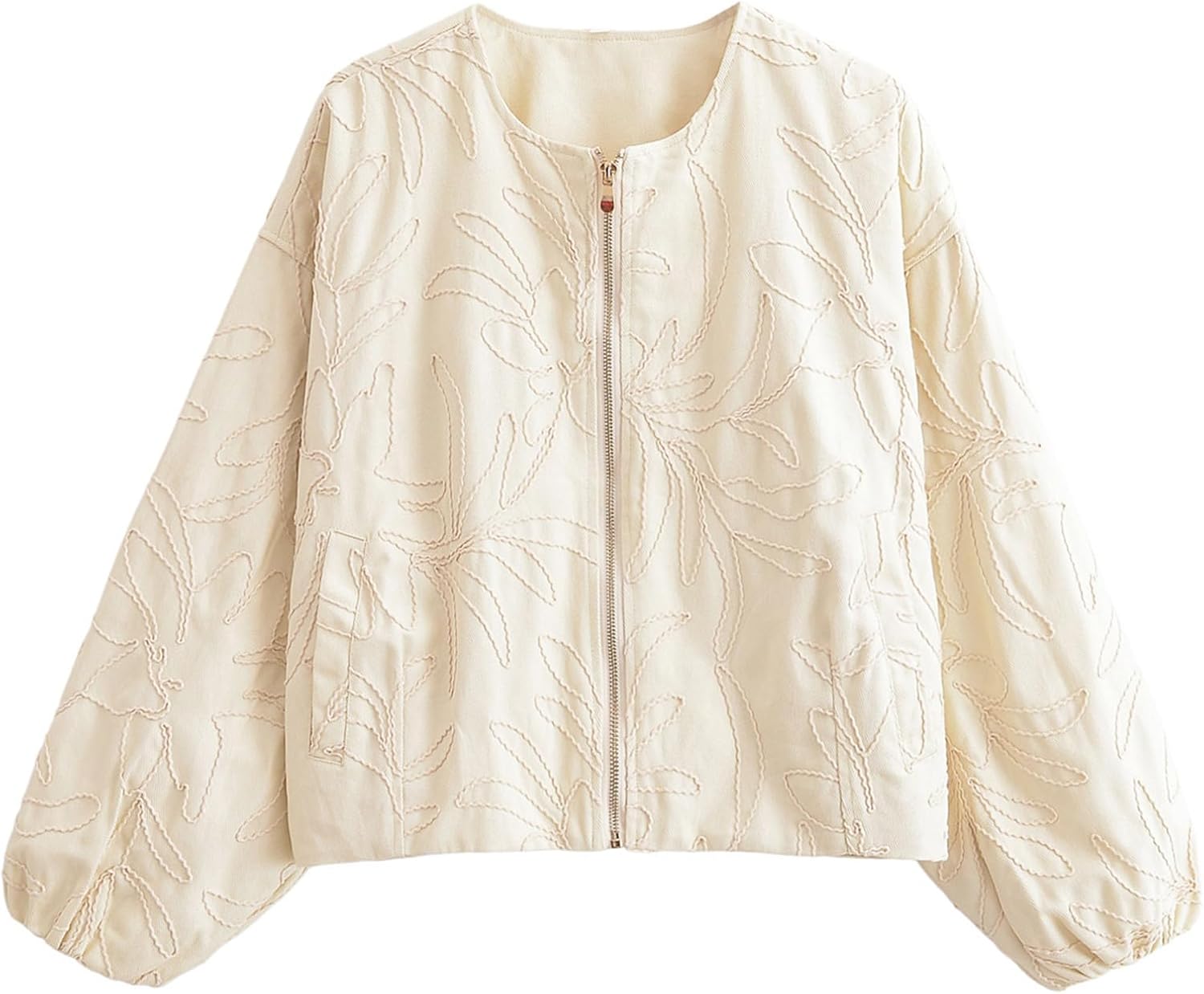 KEOMUD Women’s Embroidered Bomber Jacket Casual Zip Up Cropped Jacket Floral Pattern Outwear for Spring Fall