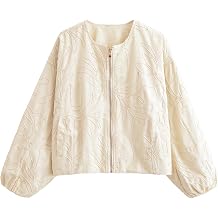 KEOMUD Womens Embroidered Bomber Jacket Casual Zip Up Cropped Jacket Floral Pattern Outwear for Spring Fall