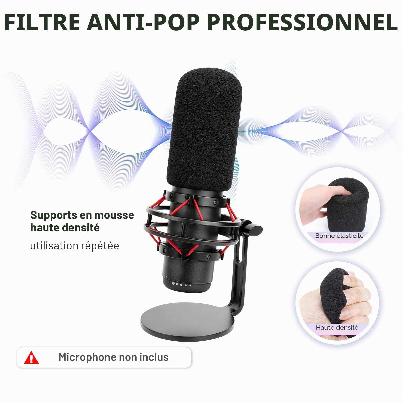 SUNMON HyperX QuadCast S Bras de Micro, Pied de Micro avec Pince de Bureau, Filtre Anti-pop, Support de Microphone pour QuadCast S2, Blue Snowball, Blue Yeti, HyperX SoloCast, Blanc