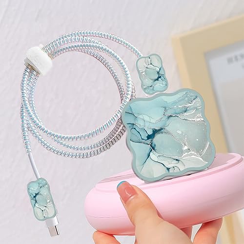 Miniatura 6 de Lindos protectores de cable para cargador de iPhone, diseño de mármol lujoso, cable de datos, cargador USB, línea de datos, protector de cable de