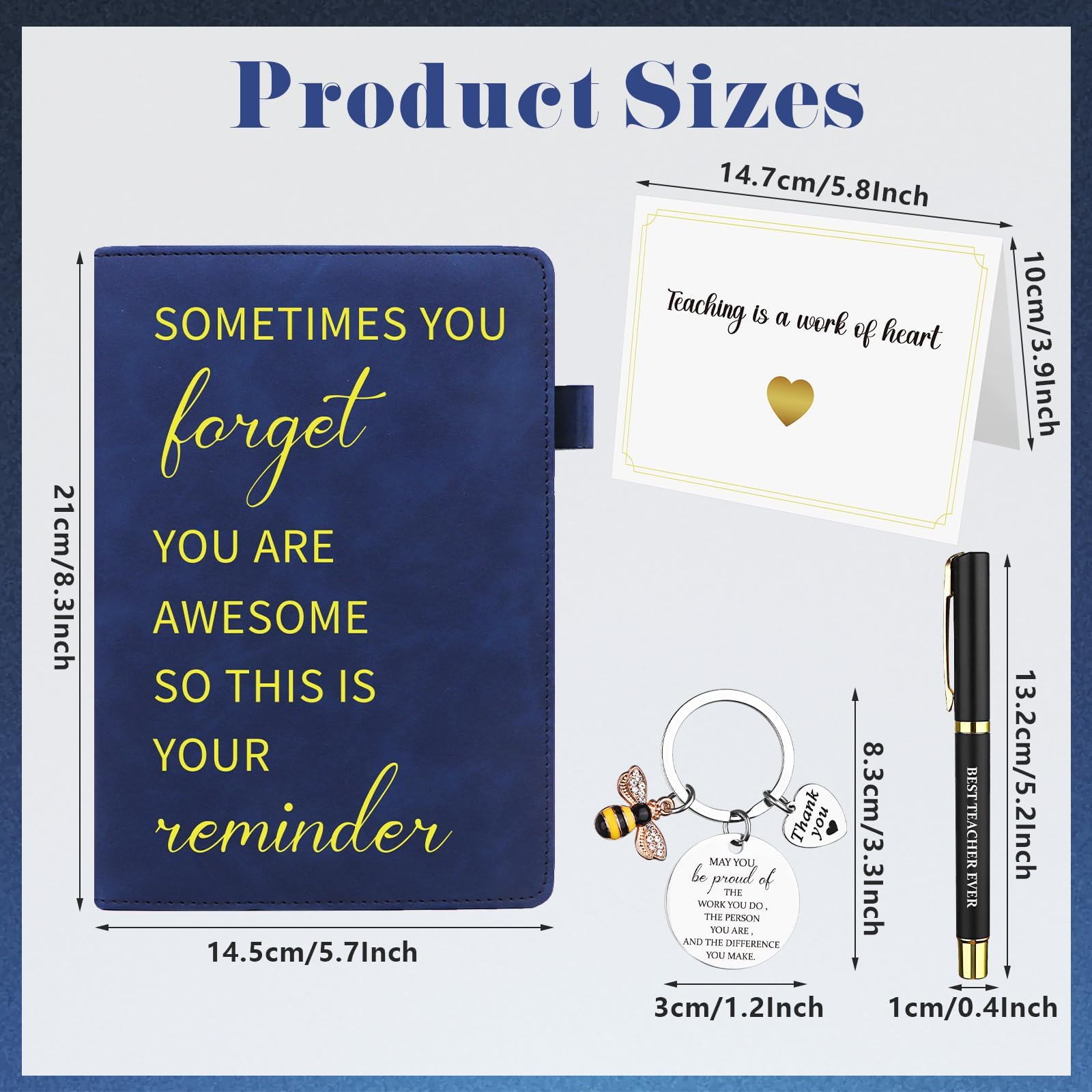 4 Pcs Teacher Appreciation Gifts Bulk Motivational Notebook with Inspirational Keyring Best Teacher Gifts Pen Thank You Card Inspirational Thank You Teacher Gift for Women Coworkers Teaching Gifts - Image 2