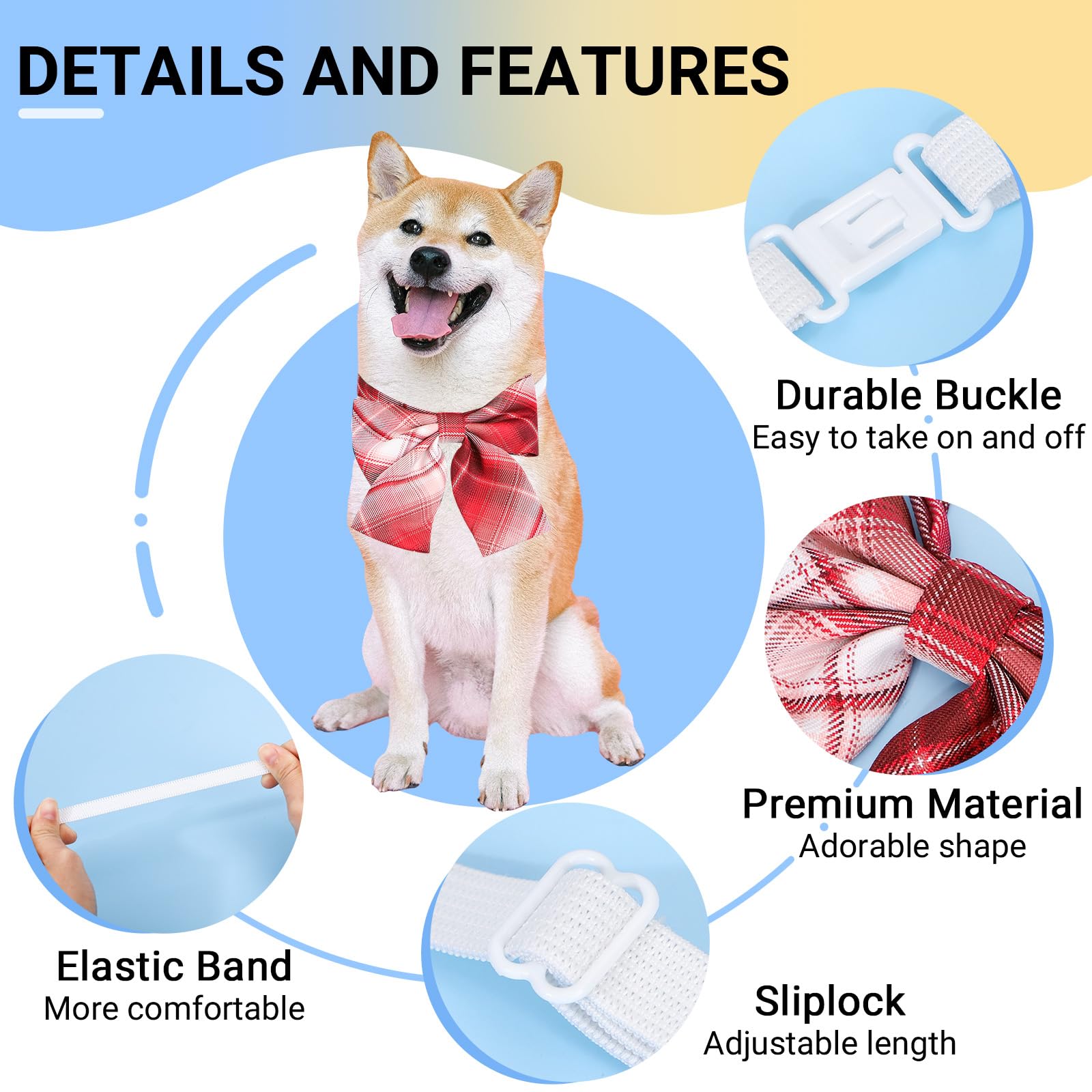 Segarty Hundefliege, verstellbare Hundefliegen, Halsband für mittelgroße und große Hunde, niedliches Karomuster, bequeme Haustier-Krawatten, Halsbänder, Pflegezubehör für Hochzeit, Urlaub, Party,