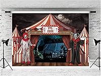Vista 2 de Telón de fondo de fotografía de circo de terror, decoración de fiesta de Halloween, telón de fondo de carnaval, casa encantada, payaso gigante