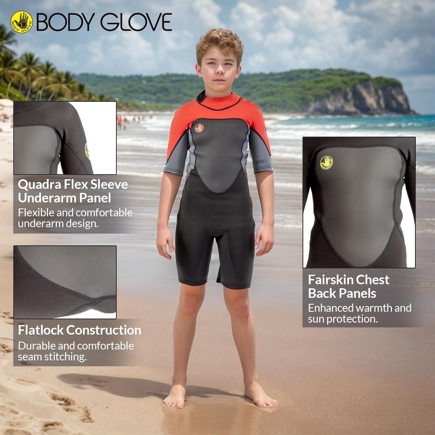 Body Glove Phoenix 2mm Kids Wetsuit for Boys Girls, Neoprene Back-Zip Short Sleeve Springsuit, Size (8-16), Keep Warm in Cold Water for Water Sports Swimming Surfing Snorkeling Diving