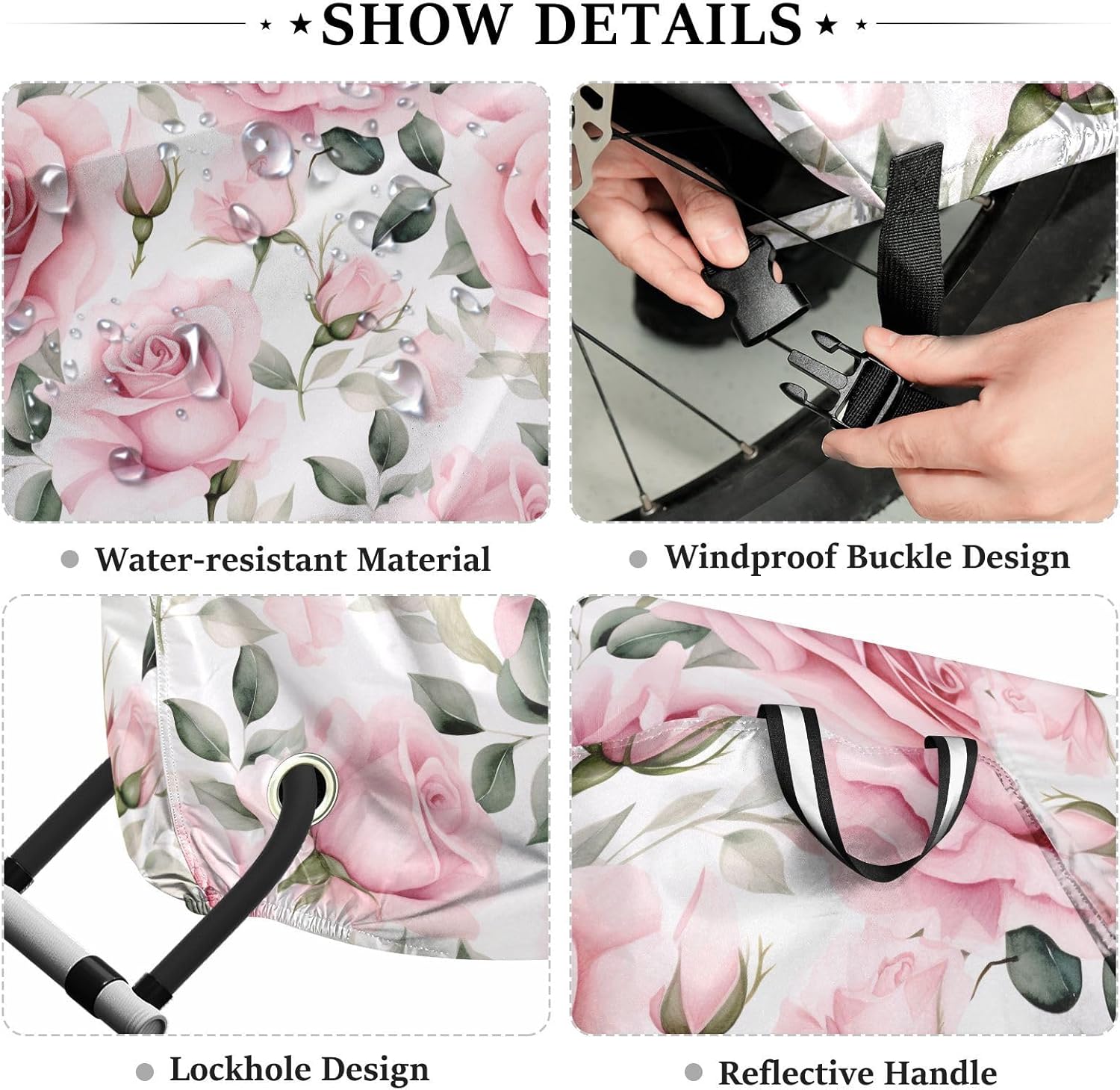 ALAZA Pink Rose Flowers Bike Cover Waterproof Outdoor Ebike Bicycle Covers Tarp Protection for 1/2 Bikes, Sun UV Dust Wind Proof