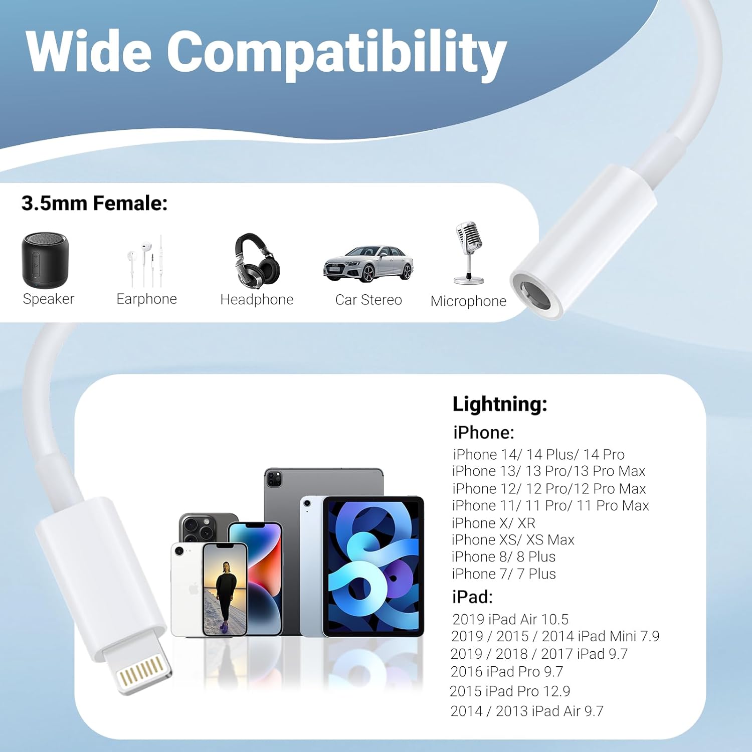 Lightning to 3.5mm Audio Jack Adapter Apple MFi Certified iPhone Headphone Jack Adapter Lightning to Aux Adaptor Dongle for iPhone 14 13 12 11 XS XR X 8 7 2 Pack - Image 2